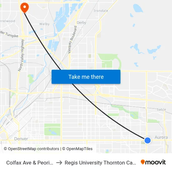 Colfax Ave & Peoria St to Regis University Thornton Campus map