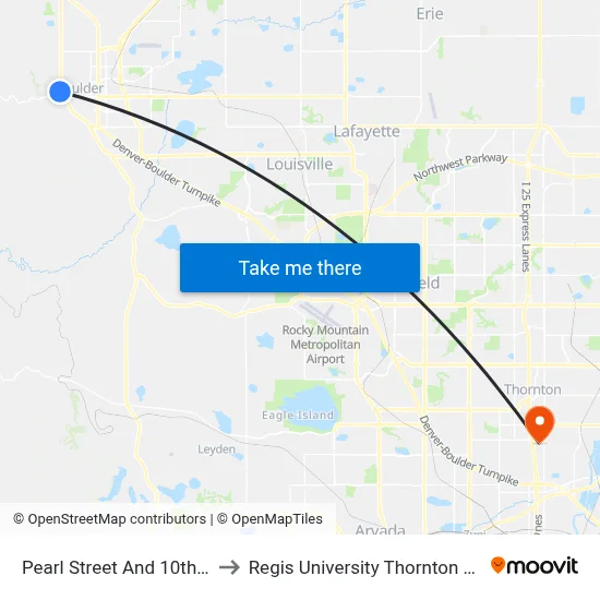 Pearl Street And 10th Street to Regis University Thornton Campus map