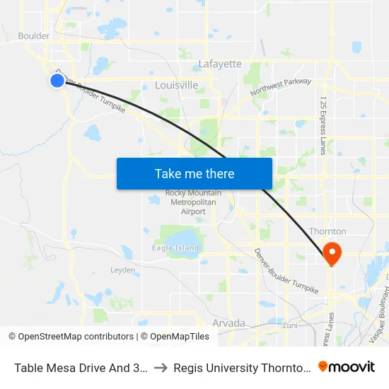 Table Mesa Drive And 39th Street to Regis University Thornton Campus map