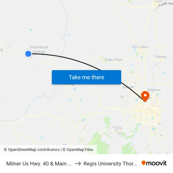 Milner Us Hwy. 40 & Main St. - Eastbound to Regis University Thornton Campus map