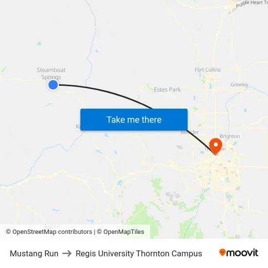 Mustang Run to Regis University Thornton Campus map