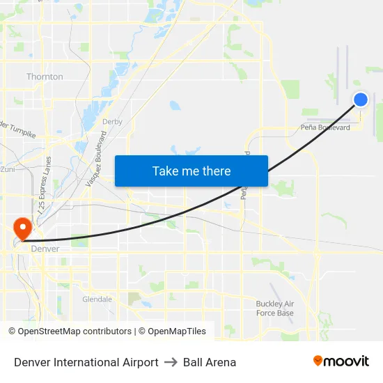 Denver International Airport to Ball Arena map