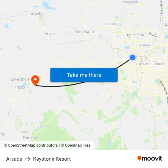 Arvada to Keystone Resort map