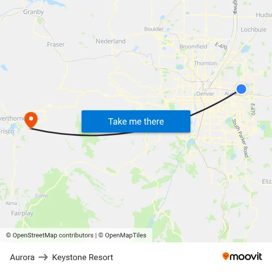 Aurora to Keystone Resort map