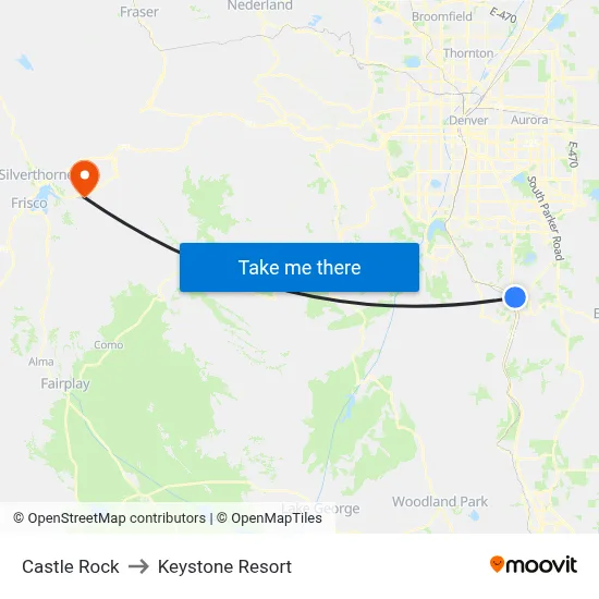 Castle Rock to Keystone Resort map