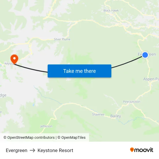 Evergreen to Keystone Resort map
