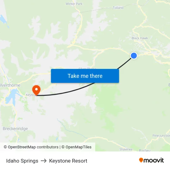 Idaho Springs to Keystone Resort map