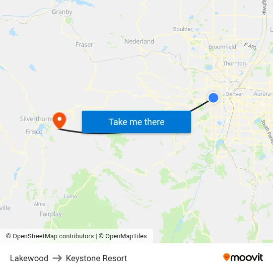 Lakewood to Keystone Resort map