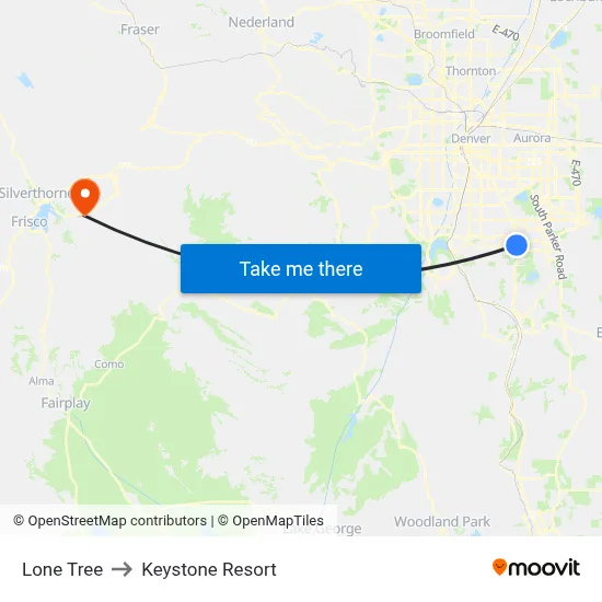 Lone Tree to Keystone Resort map