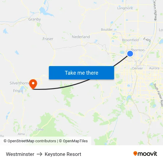 Westminster to Keystone Resort map