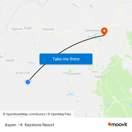 Aspen to Keystone Resort map