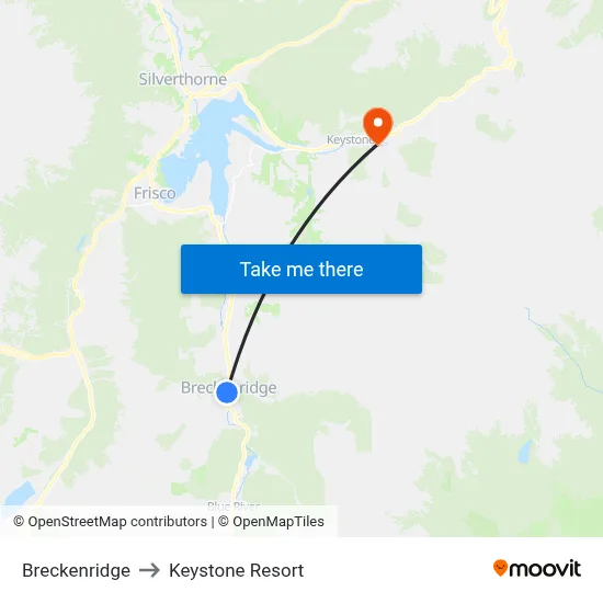 Breckenridge to Keystone Resort map