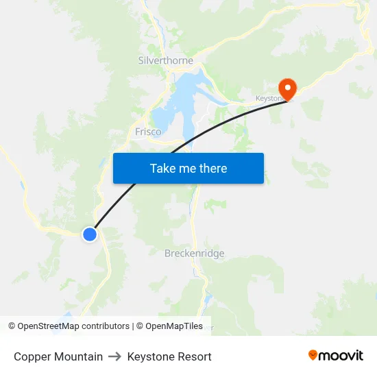 Copper Mountain to Keystone Resort map