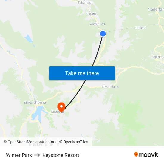 Winter Park to Keystone Resort map