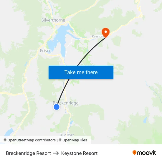Breckenridge Resort to Keystone Resort map