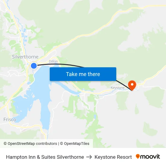 Hampton Inn & Suites Silverthorne to Keystone Resort map