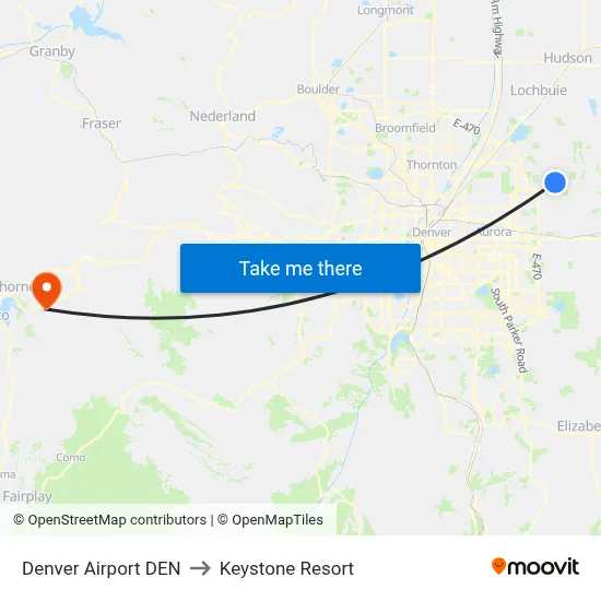 Denver Airport DEN to Keystone Resort map