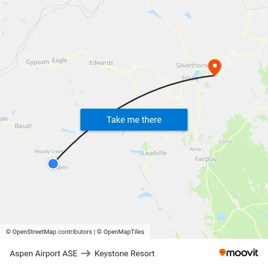 Aspen Airport ASE to Keystone Resort map