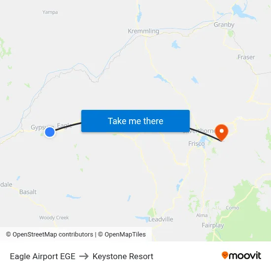Eagle Airport EGE to Keystone Resort map