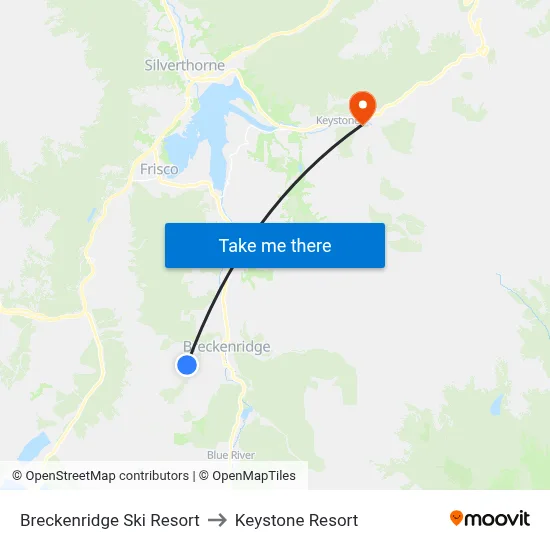 Breckenridge Ski Resort to Keystone Resort map