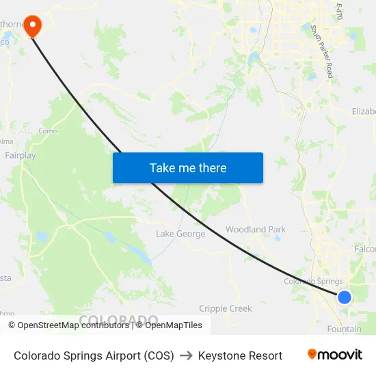 Colorado Springs Airport (COS) to Keystone Resort map