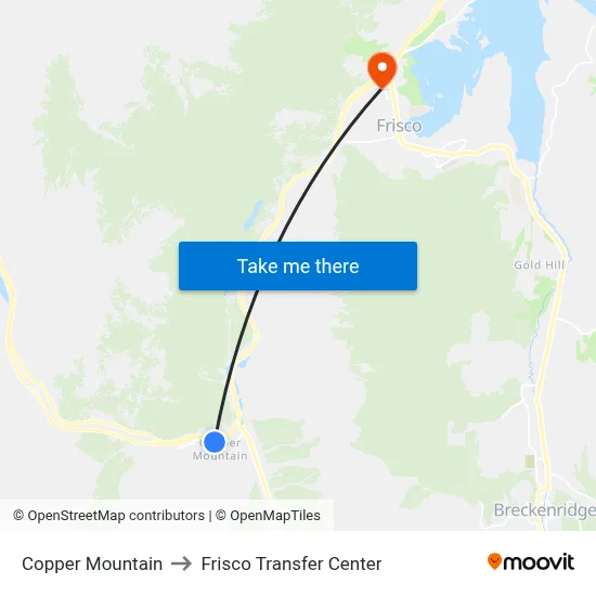 Copper Mountain to Frisco Transfer Center map