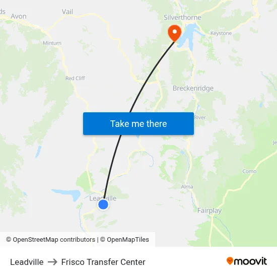 Leadville to Frisco Transfer Center map