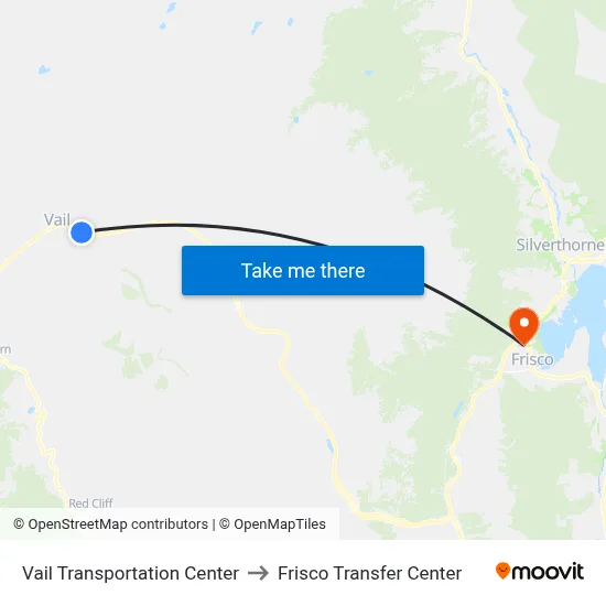 Vail Transportation Center to Frisco Transfer Center map