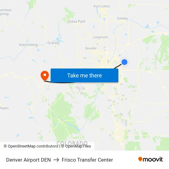 Denver Airport DEN to Frisco Transfer Center map