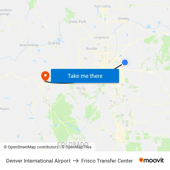 Denver International Airport to Frisco Transfer Center map