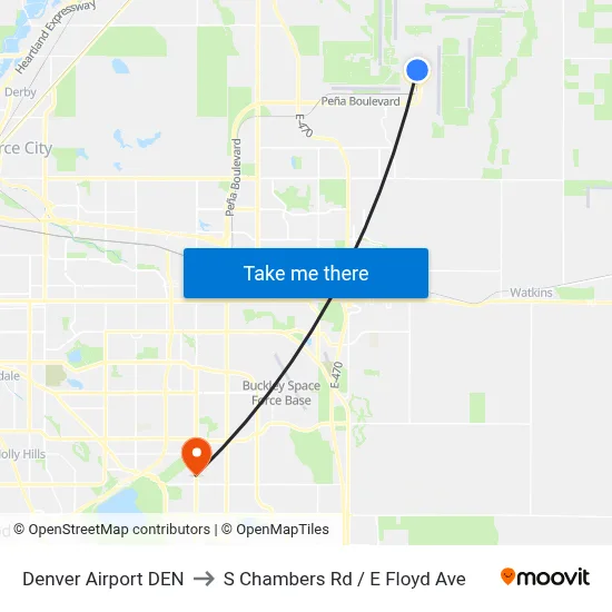 Denver Airport DEN to S Chambers Rd / E Floyd Ave map
