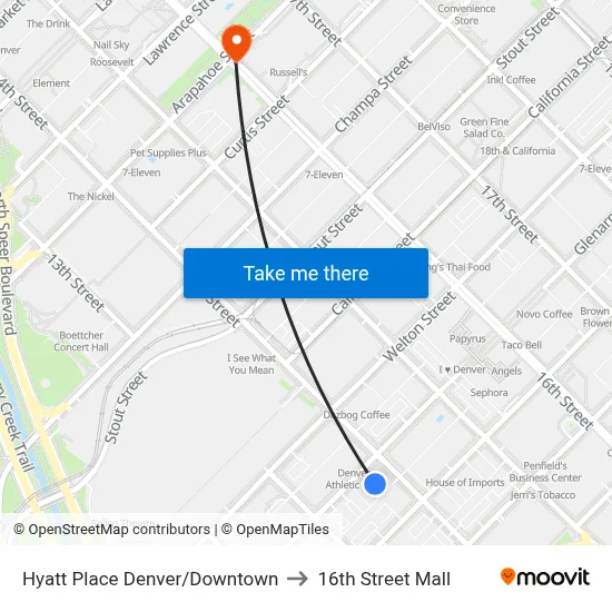 Hyatt Place Denver/Downtown to 16th Street Mall map