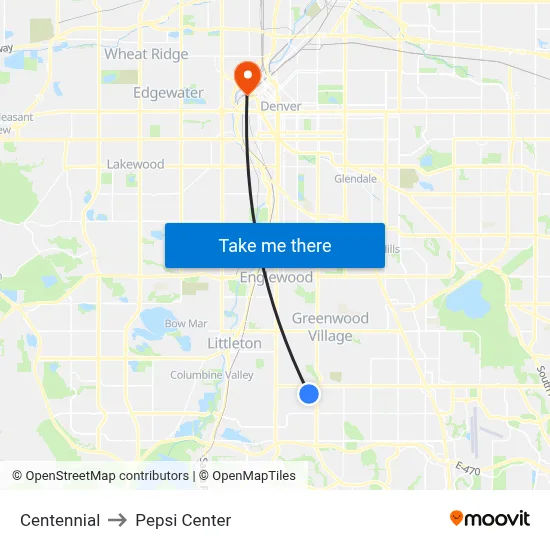 Centennial to Pepsi Center map