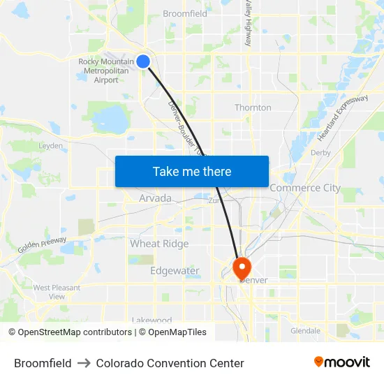 Broomfield to Colorado Convention Center map