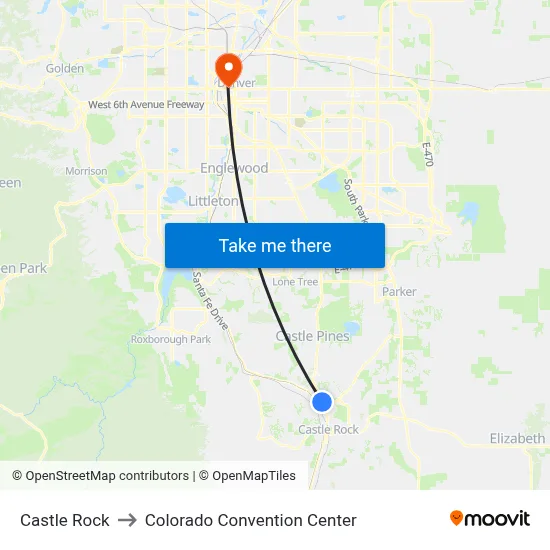Castle Rock to Colorado Convention Center map