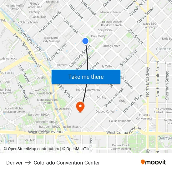 Denver to Colorado Convention Center map