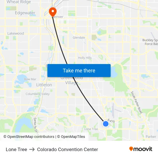 Lone Tree to Colorado Convention Center map