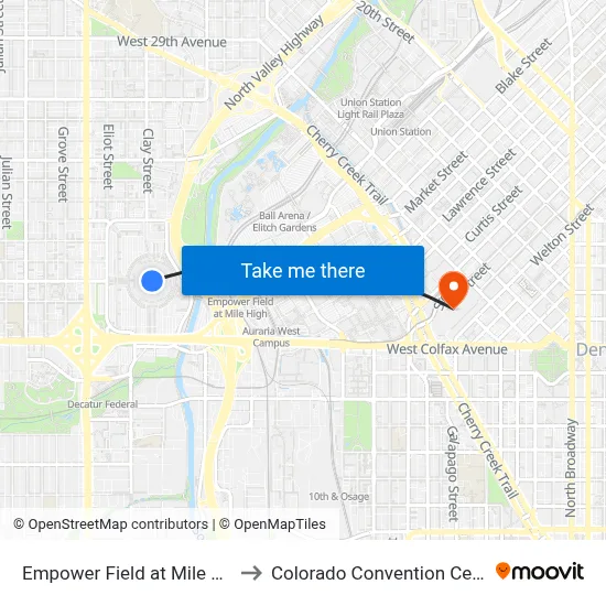 Empower Field at Mile High to Colorado Convention Center map