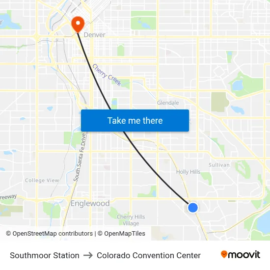 Southmoor Station to Colorado Convention Center map