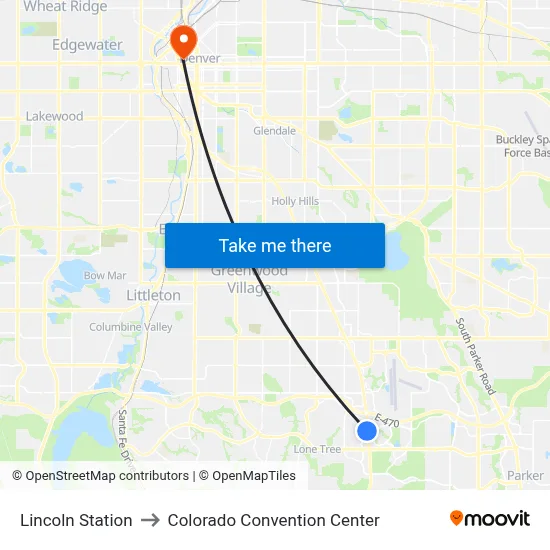 Lincoln Station to Colorado Convention Center map
