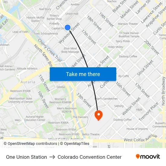 One Union Station to Colorado Convention Center map