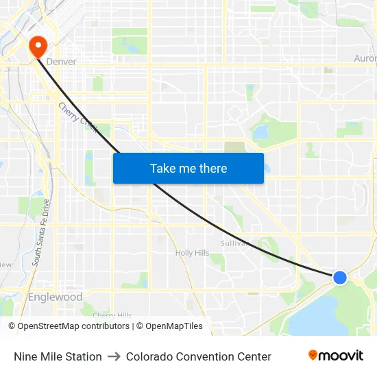 Nine Mile Station to Colorado Convention Center map