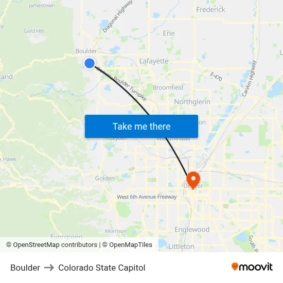 Boulder to Colorado State Capitol map