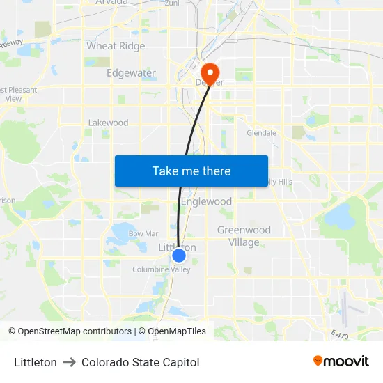 Littleton to Colorado State Capitol map