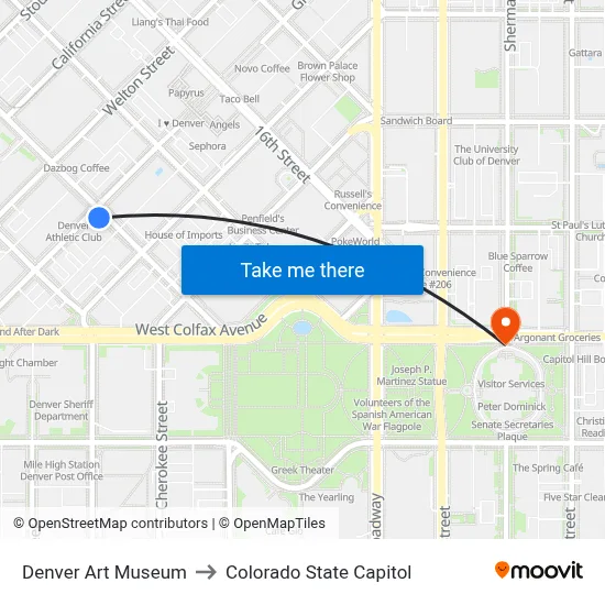 Denver Art Museum to Colorado State Capitol map