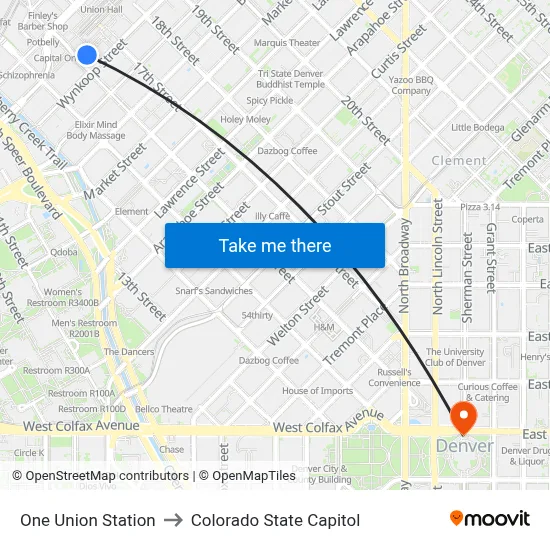 One Union Station to Colorado State Capitol map