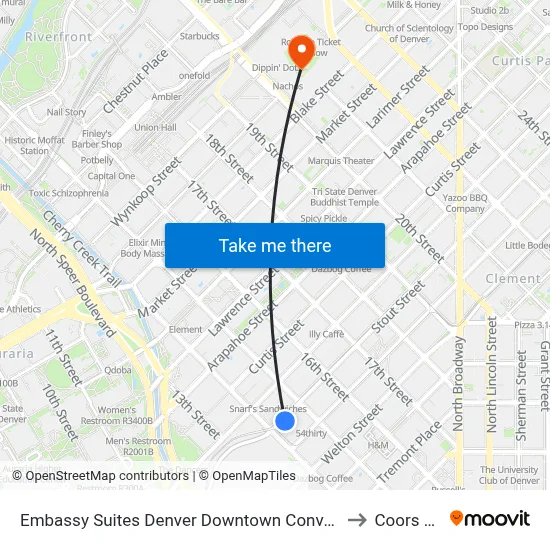 Embassy Suites Denver Downtown Convention Center to Coors Field map