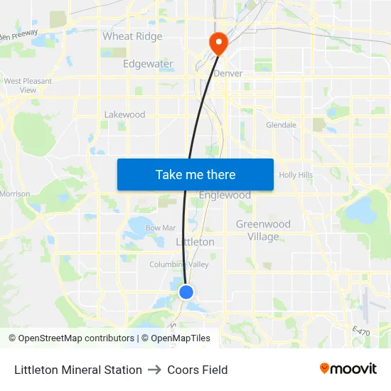 Littleton Mineral Station to Coors Field map