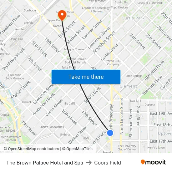 The Brown Palace Hotel and Spa to Coors Field map