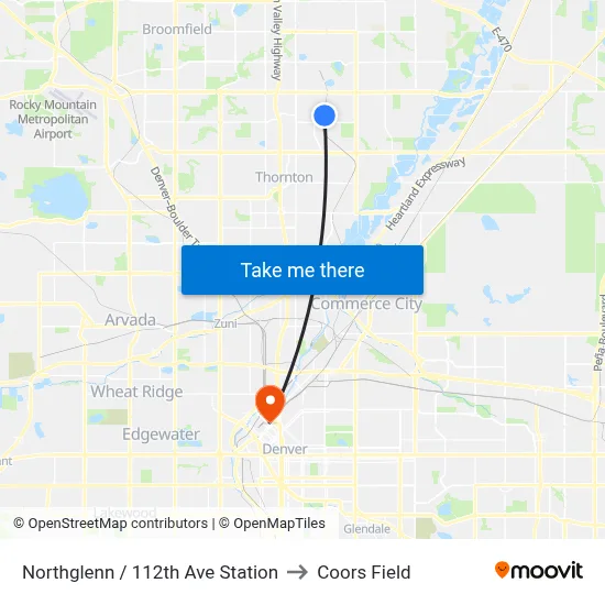 Northglenn / 112th Ave Station to Coors Field map